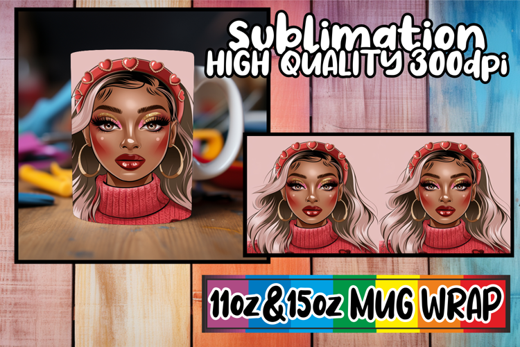 Heartfelt vibes 11oz 15oz sublimation wrap, Afro Girl