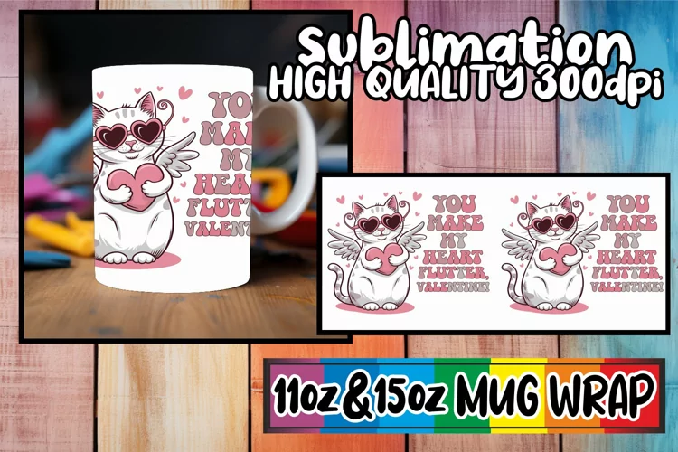 Cheerful journeys 11oz 15oz sublimation wrap, Valentines Cat