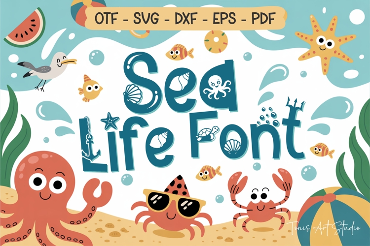 Sea Life Font | Ocean Font SVG OTF DXF | Summer Alphabet