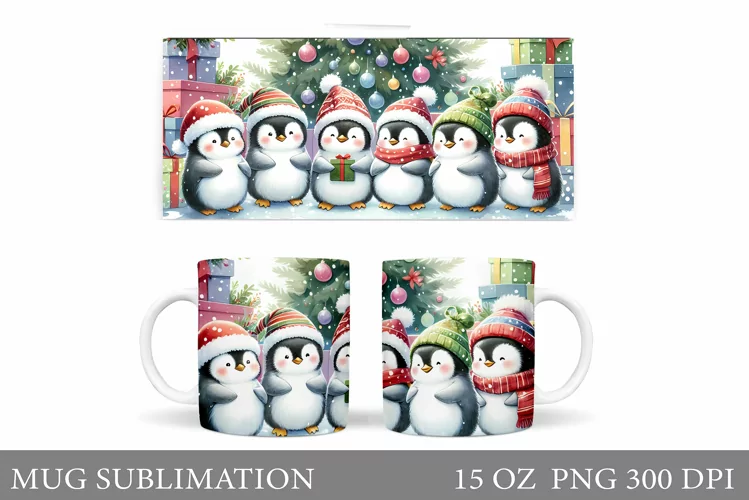 Cute Penguin Mug Design. Christmas Mug Sublimation