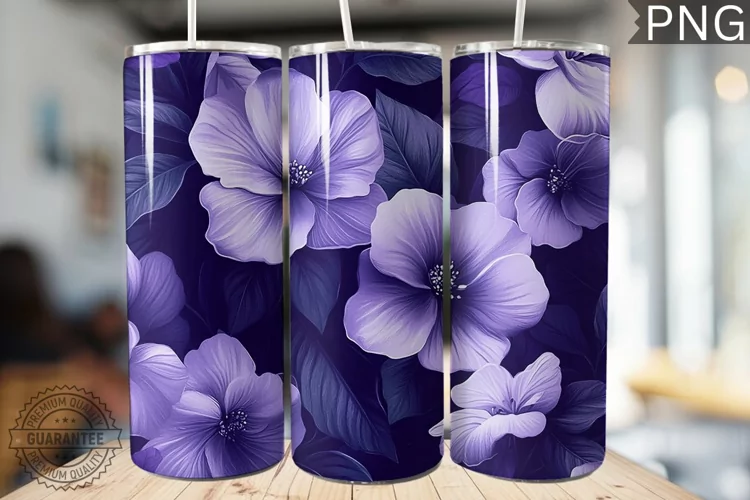 Purple Floral Tumbler Wrap - High Quality 300 Dpi