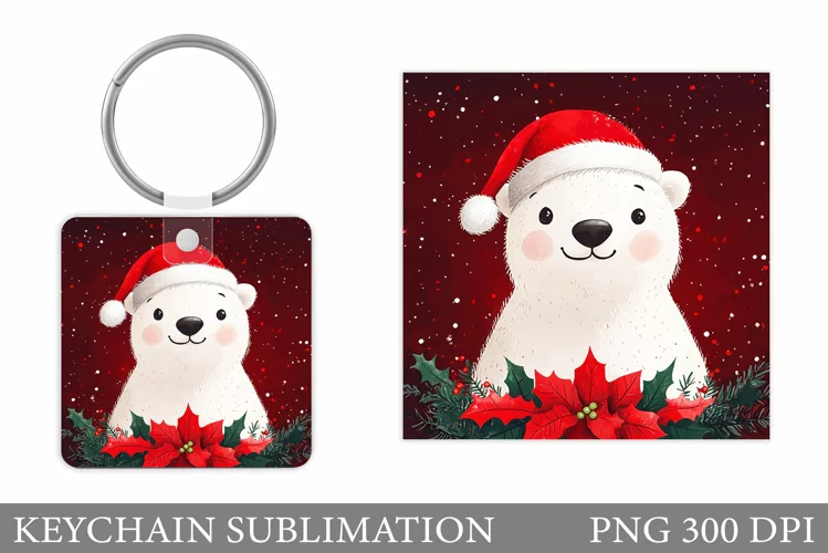 Polar Bear Keychain Design. Christmas Keychain Sublimation