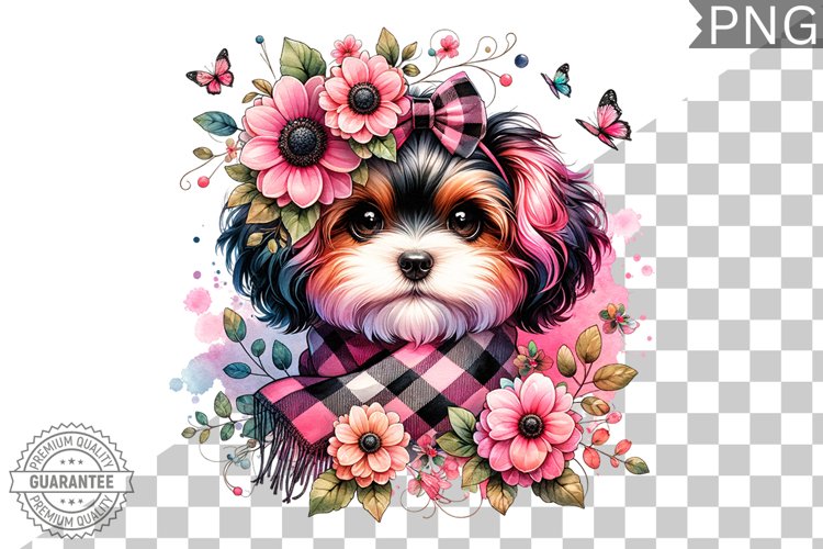 Dog With Flowers Sublimation - Clipart PNG Design