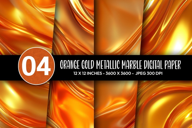 Orange Gold Metallic Marble Digital Paper