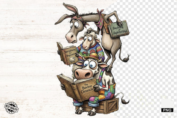Whimsical Farm Animals Love Reading - Animals Clipart