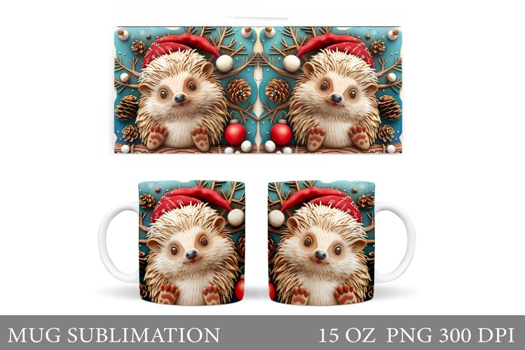 Christmas Hedgehog Mug Design. Christmas Mug Sublimation