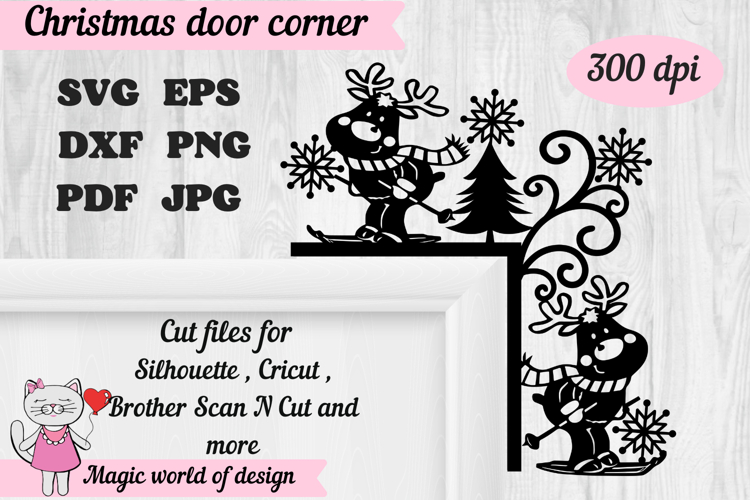 Christmas door corner svg, deer and trees Ornament Svg
