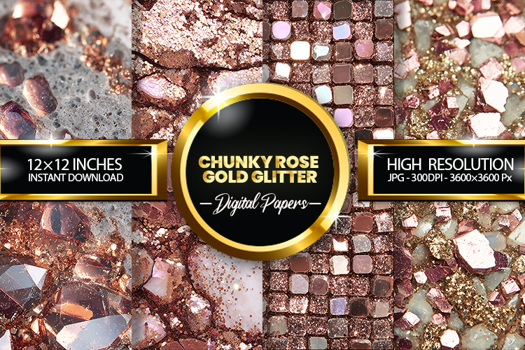 Chunky Rose Gold Glitter Digital Papers - 04 variations