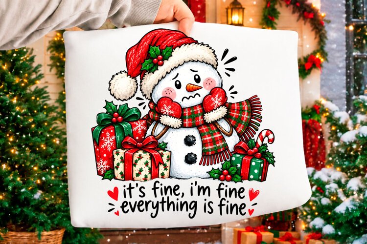 It’s Fine I’m Fine Funny Snowman Christmas PNG Christmas T-s example image 1