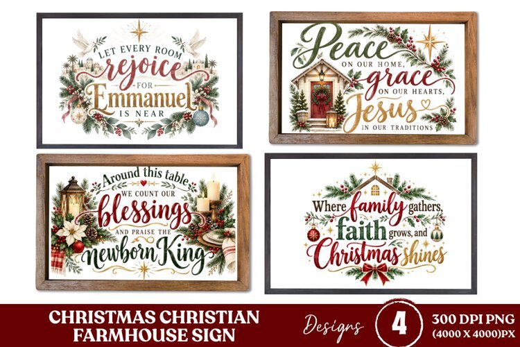 4 Christian Christmas Farmhouse Sign PNGs, 4 Rustic Christma example image 1