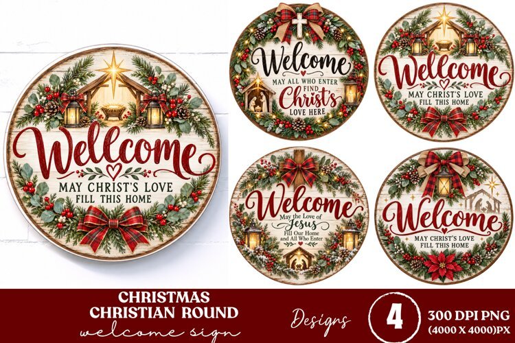 4 Christian Christmas Round Sign PNGs, 4 Jesus Christmas Doo example image 1