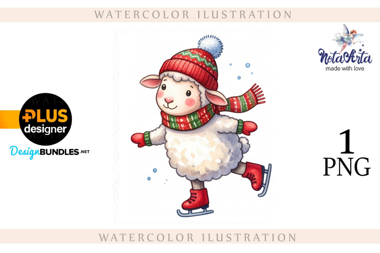 Christmas Sheep in Watercolor Style