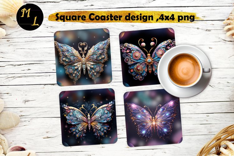 3d Butterflies Coaster design,Butterflies Square Coaster png