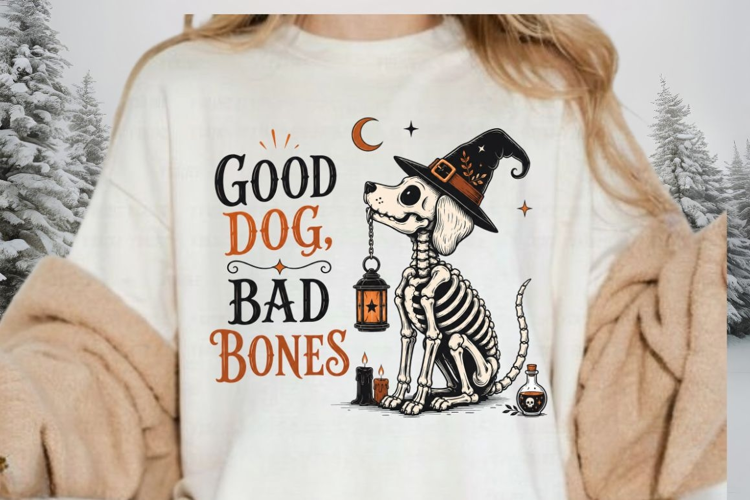 Good Dog Bad Bones PNG Sublimation Design - Skeleton Dog