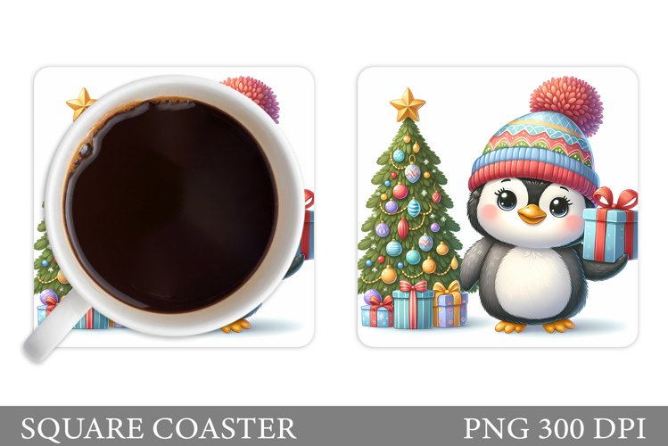 Cute Penguin Coaster Design. Christmas Coaster Sublimation example image 1