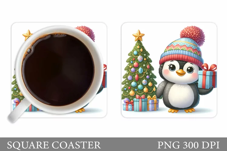 Cute Penguin Coaster Design. Christmas Coaster Sublimation