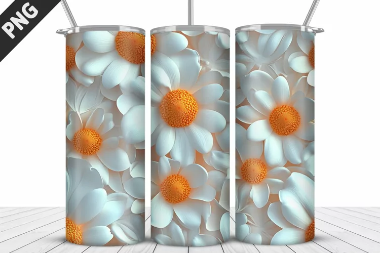 3D Daisy Flowers 20oz Tumbler Wrap | Sublimation Design