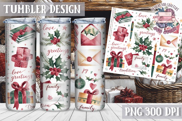 Sublimation Tumbler WRAP Christmas Design Quote Watercolor