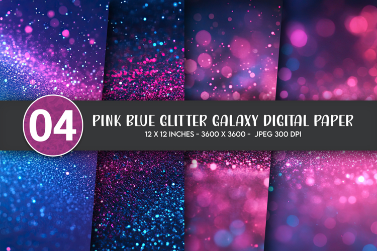 Pink Blue Glitter Galaxy Digital Paper example image 1