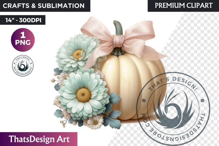 Pastel Floral baby shower wedding coquette pumpkin bow PNG