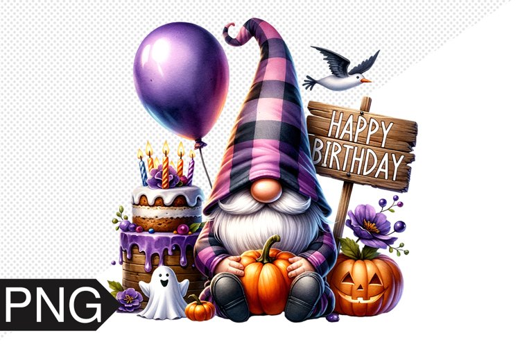 Halloween Gnome Sublimation, Birthday Gnome Clipart PNG