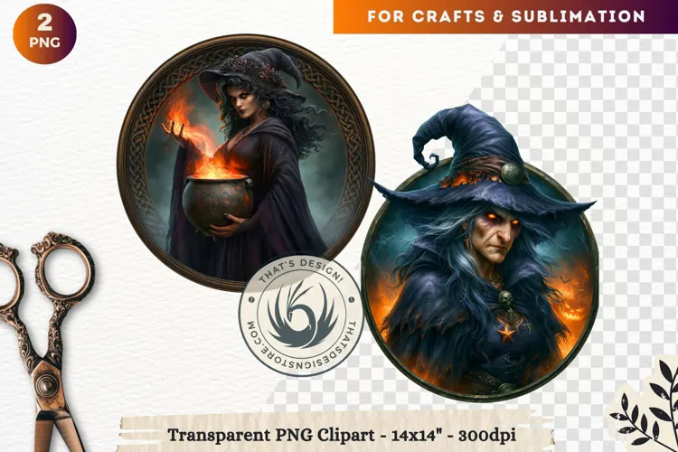 Dark Fantasy Halloween Witches Clipart PNG sublimation