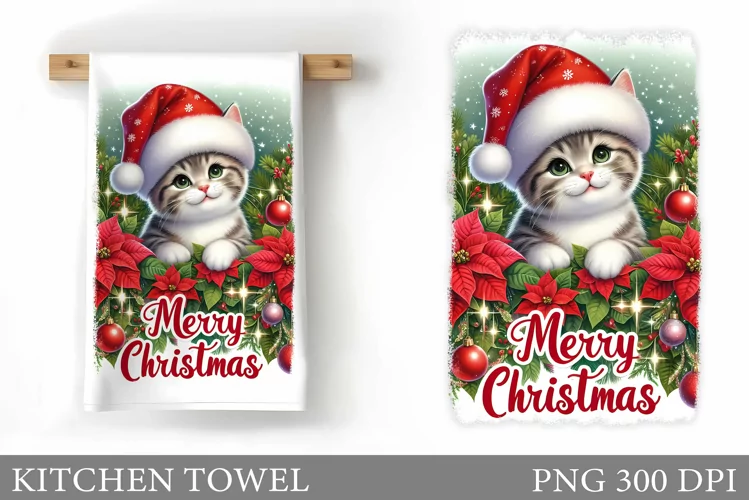 Christmas Cat Kitchen Towel. Christmas Kitchen Towel Design