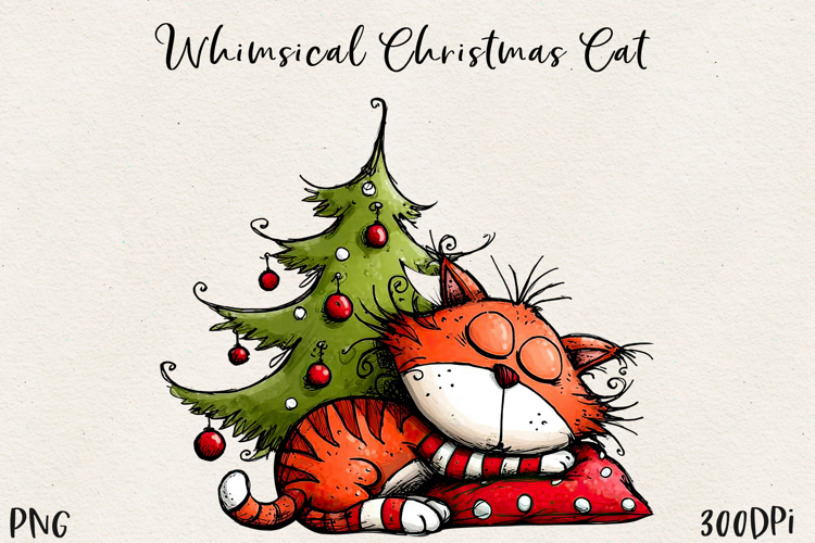 Cute Christmas Cat PNG | Whimsical Holiday Kitty Clipart