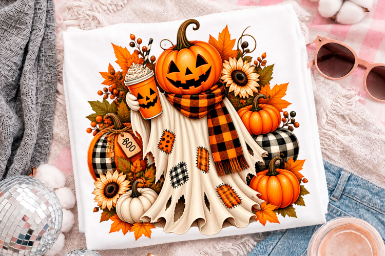 Cute Pumpkin Ghost Halloween Fall Season T-Shirt Design