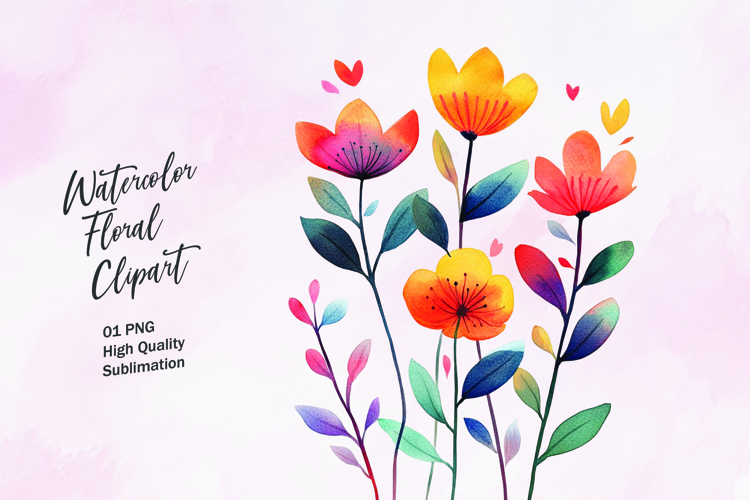 Abstract watercolor flower clipart sublimation