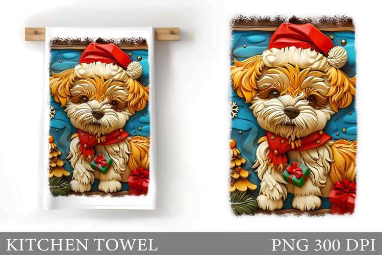 3D Dog Kitchen Towel. Christmas Dog Kitchen Towel Design