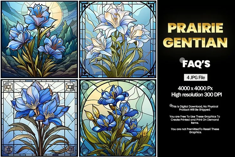 Stained Glass Prairie Gentian Square Coaster - 04 Variations