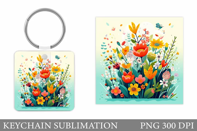Flowers Keychain Sublimation. Flowers Keychain Design