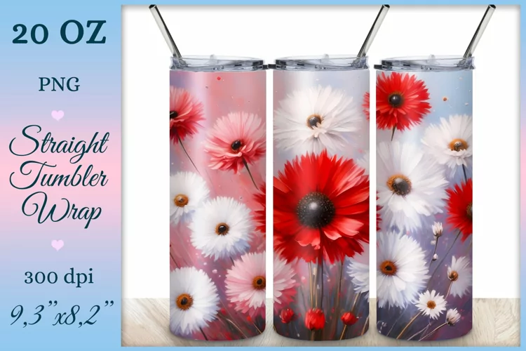 Watercolor Tumbler Wrap, Meadow Flowers, Sublimation Design