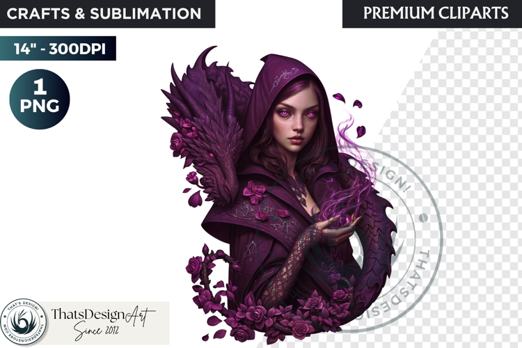 Fantasy Dragon witch clipart, enchantress, dragon egg queen