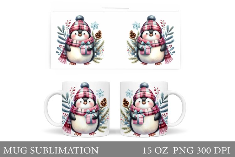 Christmas Penguin Mug Design. Christmas Mug Sublimation
