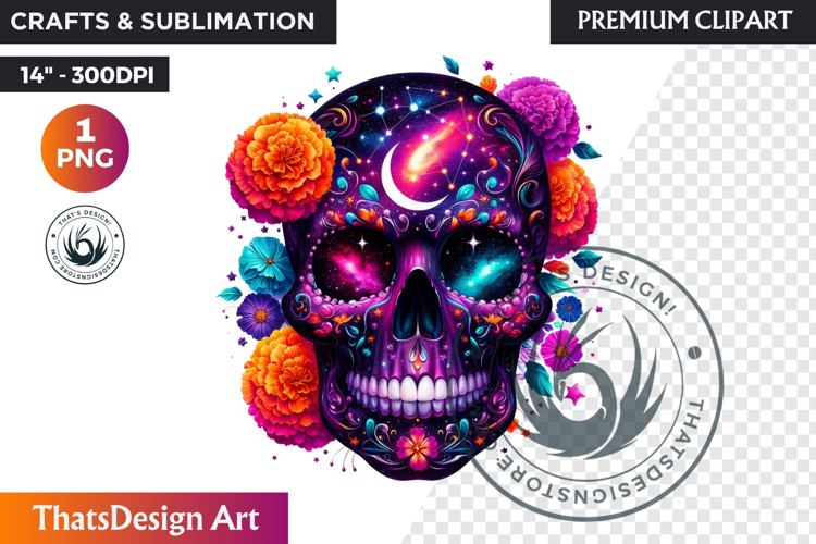 Floral Sugar Skull Day of the Dead Clipart, dia de muertos