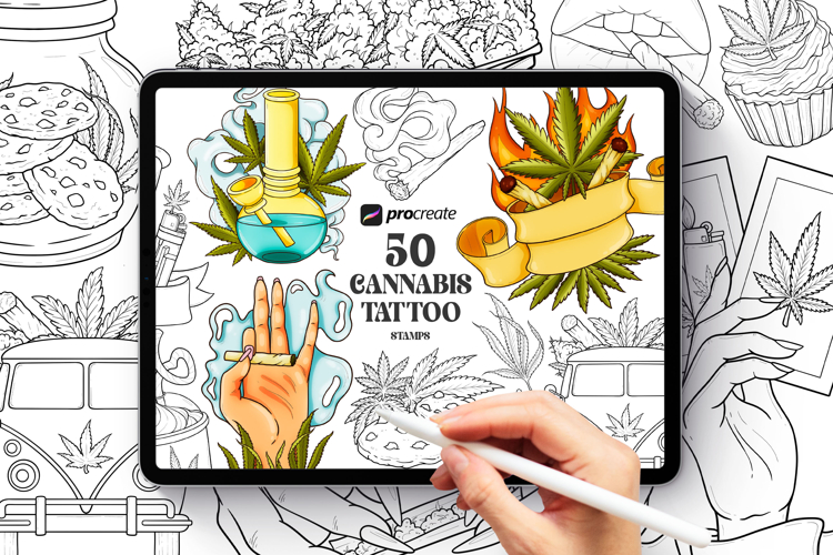 50 Cannabis Tattoo Stamp Brushes for Procreate