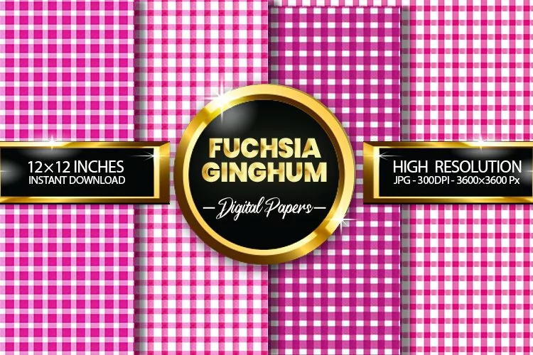 Fuchsia Gingham Digital Papers - 04 Variations