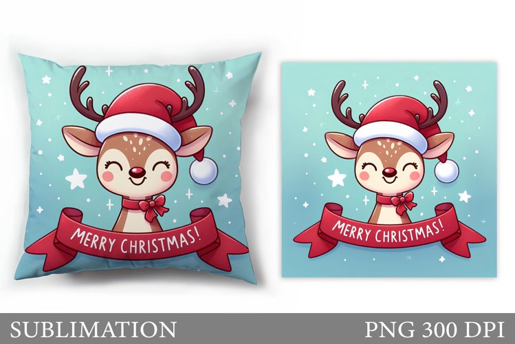 Christmas Deer Pillow Design. Christmas Pillow Sublimation example image 1