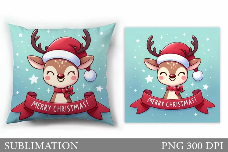 Christmas Deer Pillow Design. Christmas Pillow Sublimation