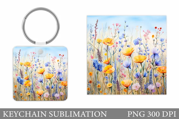 Wildflowers Keychain Design. Flowers Keychain Sublimation