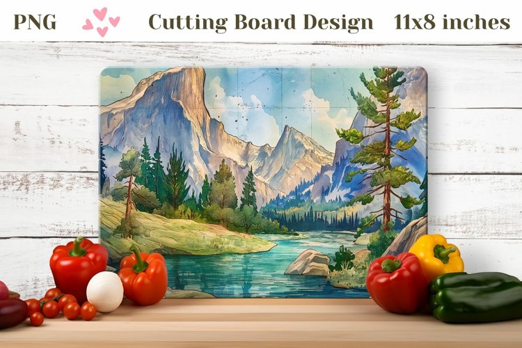 Watercolor Forest Cutting Board, Vintage Cutting Board PNG
