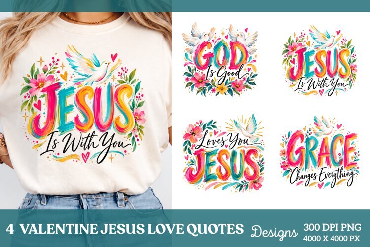 Valentine Jesus 4 Shirt PNG Designs, 4 Christian Valentine S example image 1