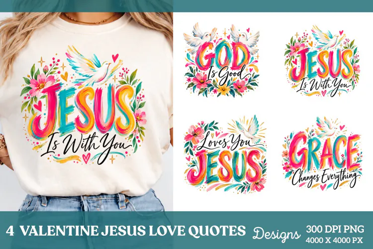 Valentine Jesus 4 Shirt PNG Designs, 4 Christian Valentine S