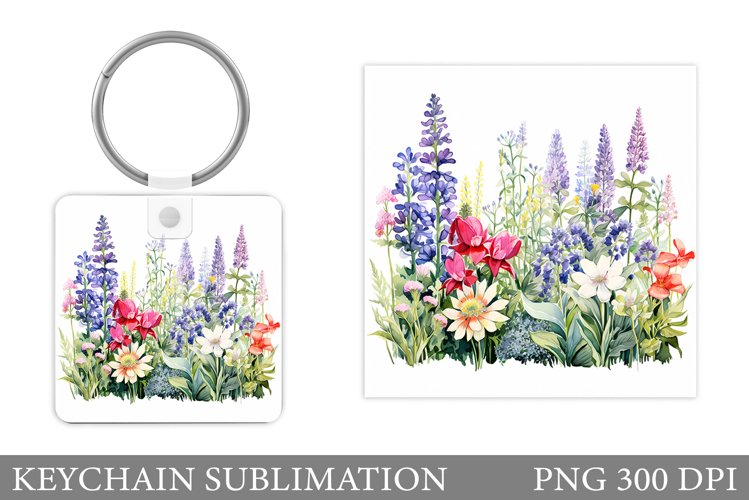 Wildflowers Keychain Design. Square Keychain Flowers example image 1