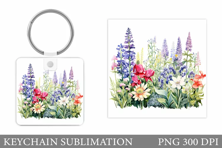 Wildflowers Keychain Design. Square Keychain Flowers