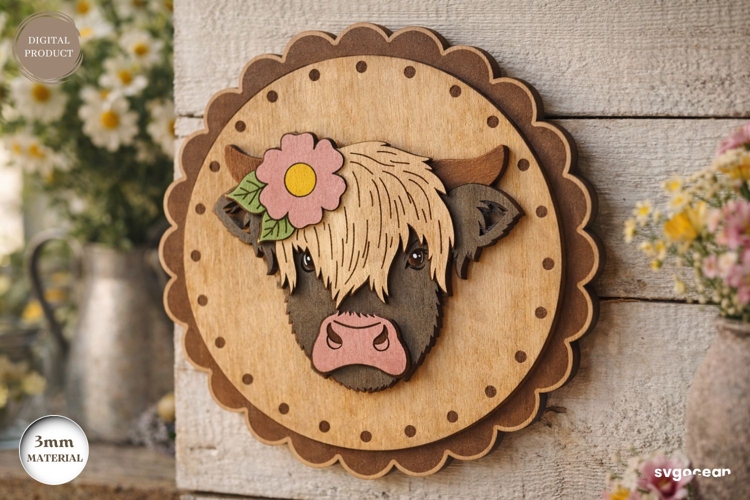 Spring Cow Wall Sign Laser Cut | Wall Decor | SVG