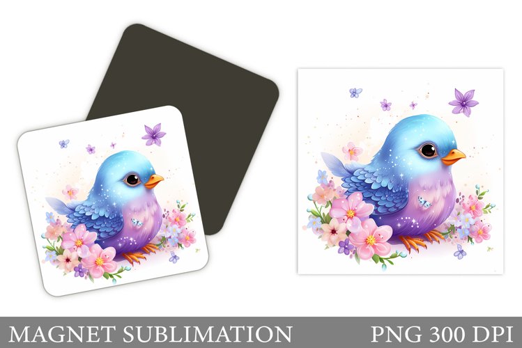 Spring Bird Magnet. Bird Flowers Magnet Sublimation