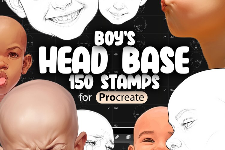 150 Procreate Boys Head Base Stamp Brushes